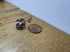 USMC Marine Corps Eagle Globe Anchor Gold Tone Tie Tack Lapel Pin w/ Chain Bar