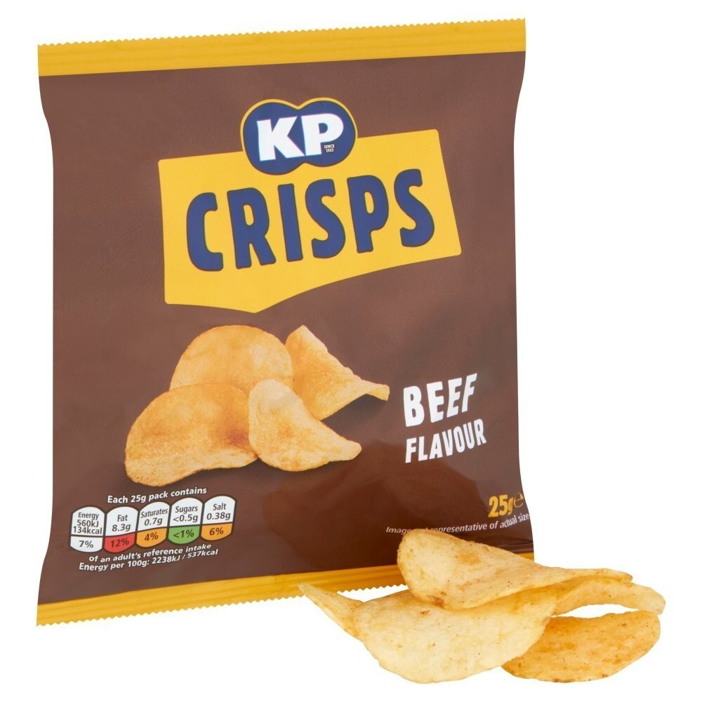 48x PacksKP Beef Flavour Potato Crisps 25g – Full Box – Meaty Classic Snack