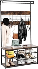 Coat Rack with Shoe Bench and 4-Tier Storage Shelf,Steel Frame,Hanging Rod