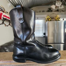 Vintage Red Wing Pecos Pull On Boots Sz 7 E Made USA Motorcycle Black Western