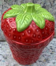 Vintage Strawberry Shaped Ceramic Preserve / Jam Storage Pot with Lid & Spoon 