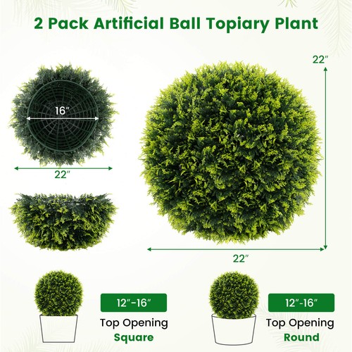 2 PCS 22" Artificial Cedar Topiary Balls Sun-protective Round Greenery Bushes - Picture 2 of 10
