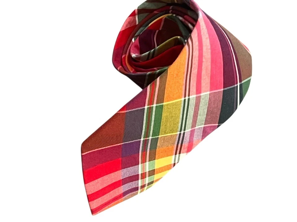 BOYS POLO RALPH LAUREN HAND MADE ITALY COLORFUL PLAID COTTON NECK TIE 3.25 - Image 4 of 4