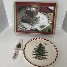 Spode Christmas Tree Peppermint 11" Cake Plate & Server New in Box