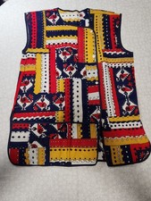 VTG Button Front Smock Apron Navy Yellow Red White