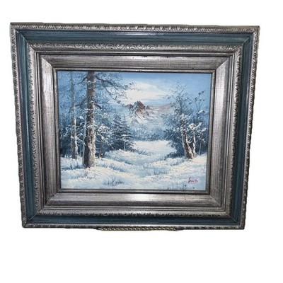 Vintage Original Winter Landscape Oil Painting Signed Impasto Style  3D effect