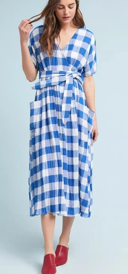 Vestido Mara Hoffman Ingrid Azul Guinga Cuadros Pequeño Anthropologie Foto 2 de 4