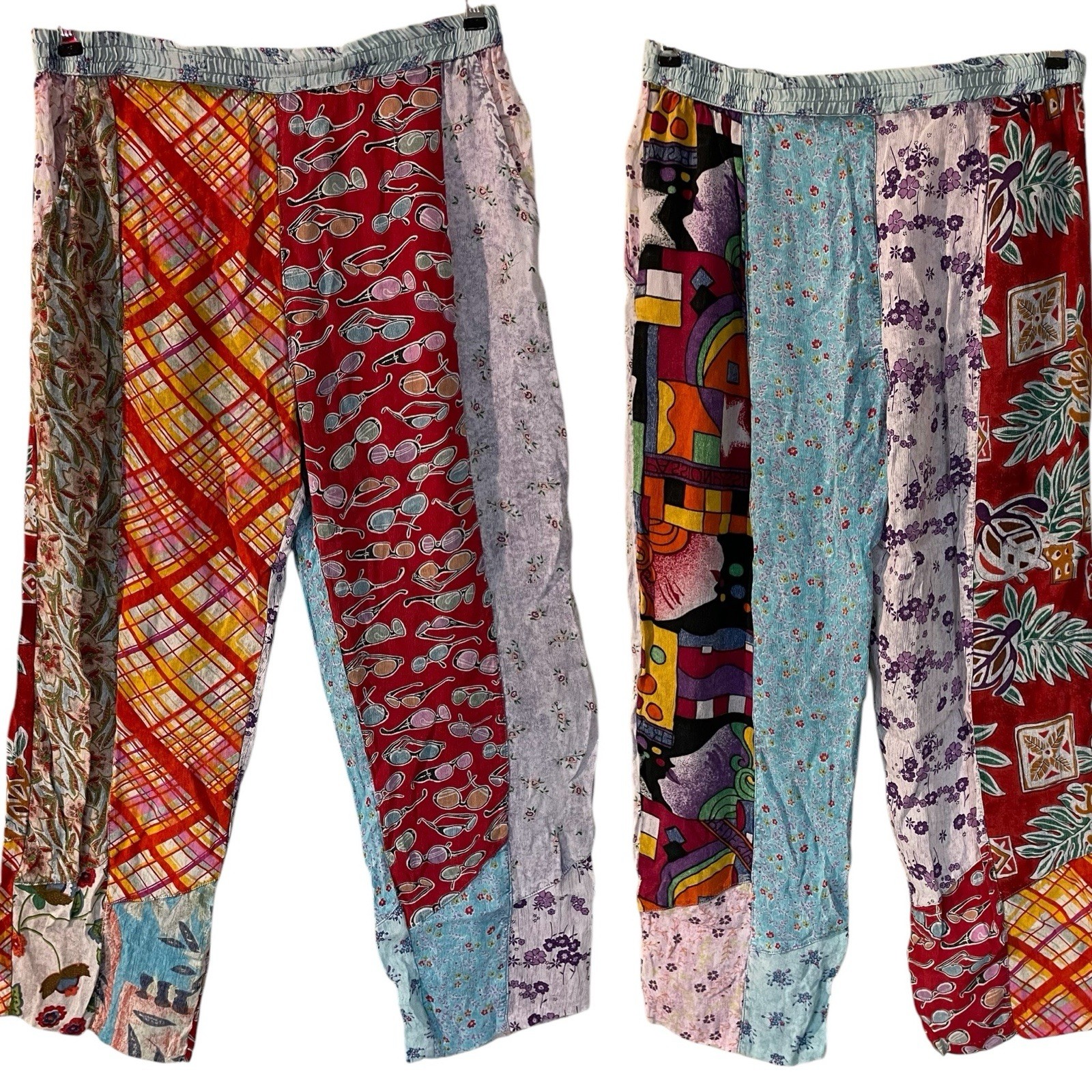 VTG Sacred Threads Patchwork Pull on Wide Leg Pan… - image 1