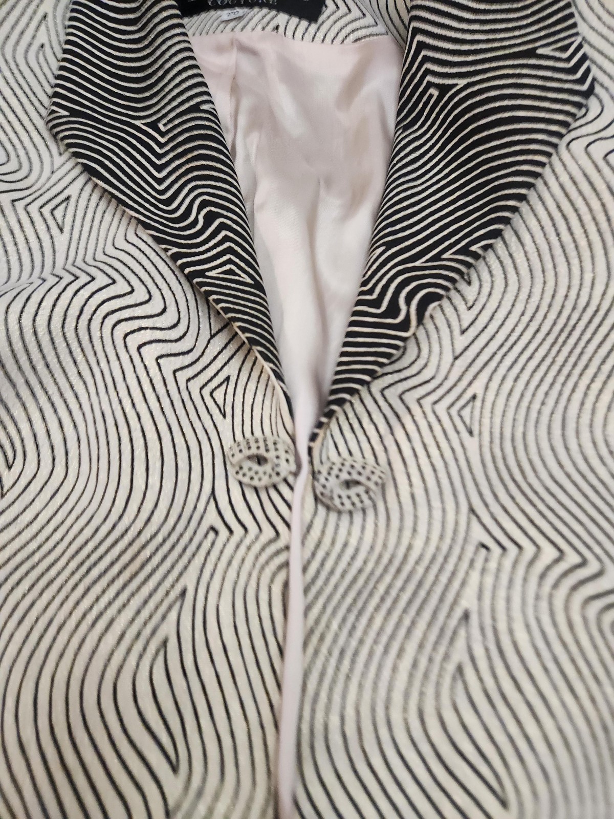 Moshita Couture Coat Womens 20 Black White Geometric Pattern Overcoat Hook Read image 6
