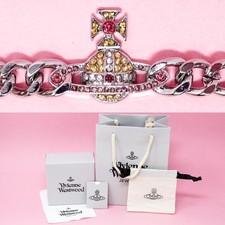 Vivienne Westwood Necklace Triple Orb Silver Tone Cuban Link Chain Gift Box Set