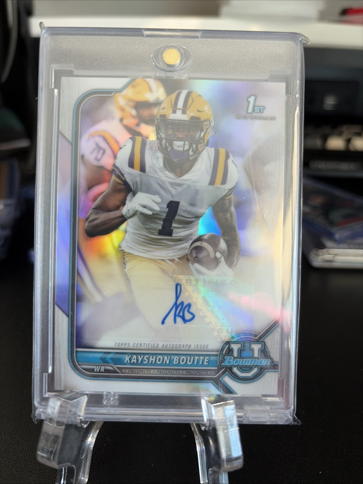 2021 Kayshon Boutte AUTO Prizm Refractor 1st Bowman University Chrome Patriots