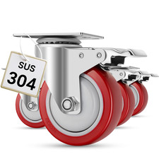304 Stainless Steel 4 Inch Caster Wheels with Brake Heavy Duty Set of 4