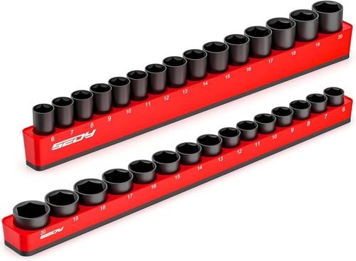 3/8" Drive Magnetic Socket Organizer Set - 2-Piece Heavy-Duty Tray, Holds 30 Sockets, Modular Tool Storage For Garage & Workshop