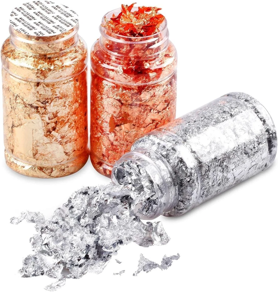 Juego de copos dorados, copos de lámina dorada para resina, 3 botellas copos de lámina metálica... Foto 3 de 4