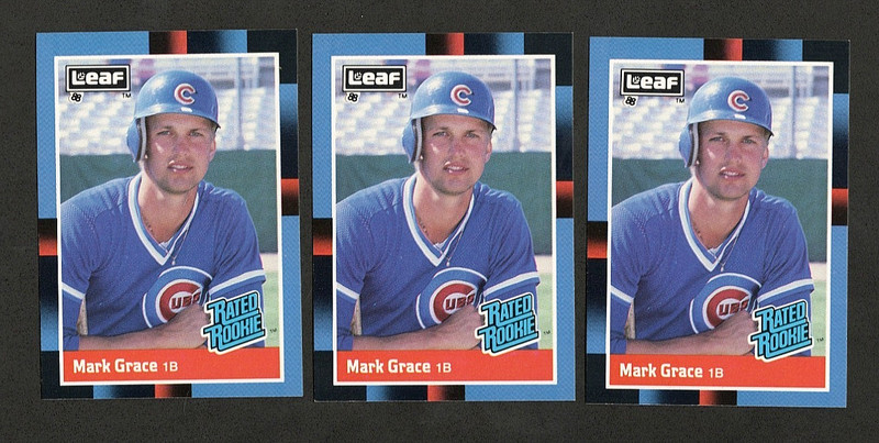 (3) CARD LOT - Mark Grace - 1988 Leaf #40 - Chicago Cubs Rookie RC