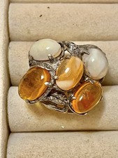 Vintage Southwest Sterling Silver Orange White Opal Cluster Ring Size 6.75