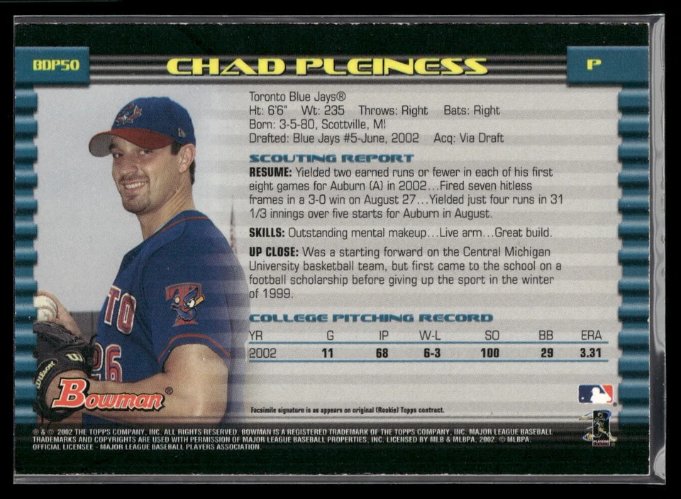 #BDP50 Chad Pleiness 2002 Bowman Draft Picks & Prospects Gold - Image 2 of 2