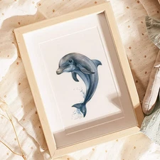 Original Watercolor Baby Dolphin 6x9 Painting Unique Artwork Wall Art
