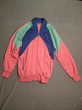 Vintage 80s Track and Court Colorblock Jacket Womens large. Pink, blue and green