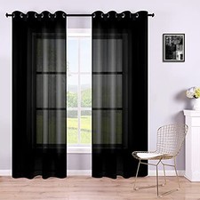 Sheer Curtains 84 Inches Long for Living Room 52"W x 84"L Pack of 2 Black