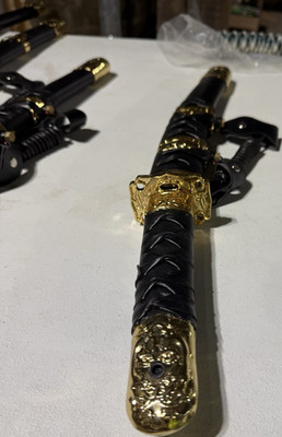 Japanese Tanto Sword Black & Gold Cord Wrapped Handle Samurai Theme with Sheath