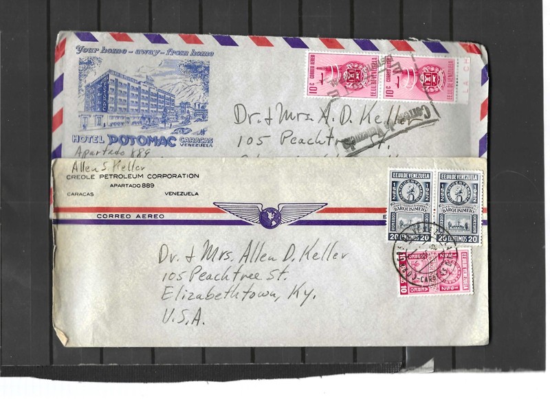 VENEZUELA COVERS 1950 ISH COMMERCIAL LOT OF 5 CANCELS FRANKING AV   #830