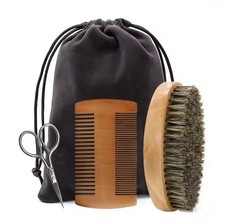 Boar Bristle Beard Brush  Wooden Mustache Comb Grooming Kit w/ Gift Bag