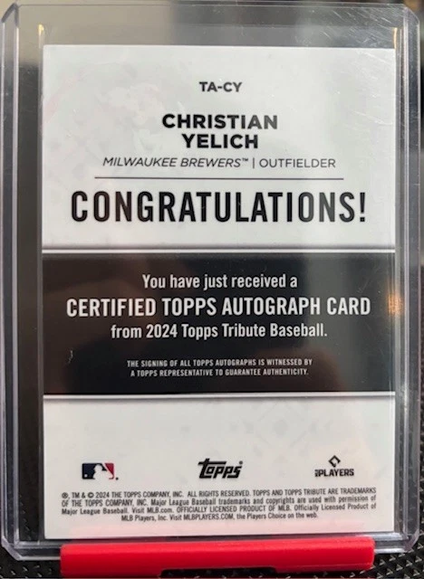 2024 Topps Tribute Christian Yelich En Tarjeta AUTO #6/50! Cerveceros #TA-CY Foto 2 de 4