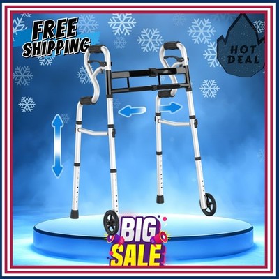 Narrow 3-in-1 Folding Walker for Seniors with 5'' Wheels, 350lb Capacity