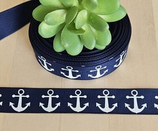 7/8" 1 YD Nautical Grosgrain Ribbon Anchor Sailor Beach Tropical Sea Boating