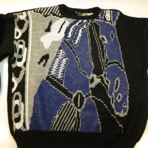VINTAGE MR. RADIO GRAPHIC PULLOVER CREWNECK UGLY SWEATER Mens L Acrylic Wool - Picture 2 of 5
