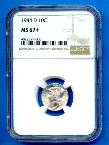 1944 D NGC MS67+ Mercury Dime 10c US Mint Silver Coin 1944-D MS-67+ Plus
