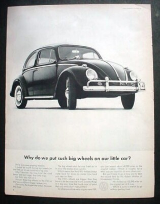 Vintage 1963 VW Beetle Bug Big Wheels Little Car Ephemera Print Ad