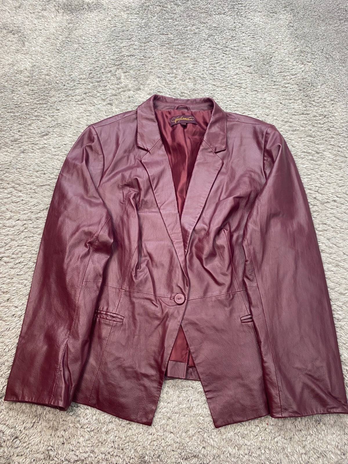 Hal Rubenstein Leather Jacket Womens 1X Plus Wine Red Lined Biker Whimsigoth Y2K