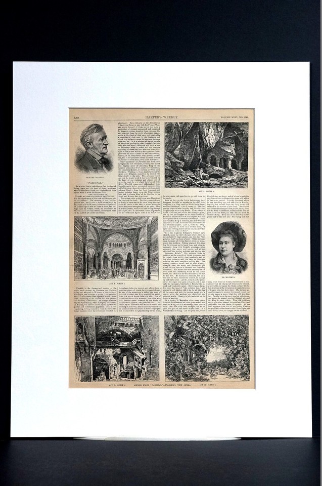 Wagner's New Opera 1882 SCENES FROM PARSIFAL MATERNA Matted Print w ...