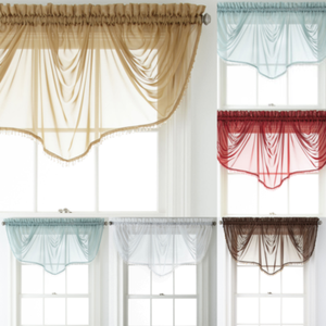 1pc Elegant Sheer Waterfall Valance Window Curtain W Bead Trim Cascading Bonita Ebay