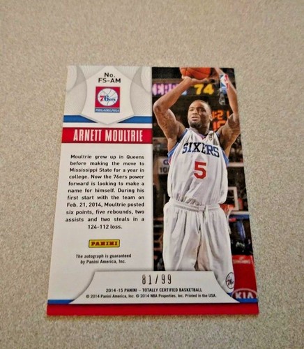 2014-15 Panini Totally Certified Auto #FS-AM Arnett Moultrie 76ers /99 - Picture 2 of 2