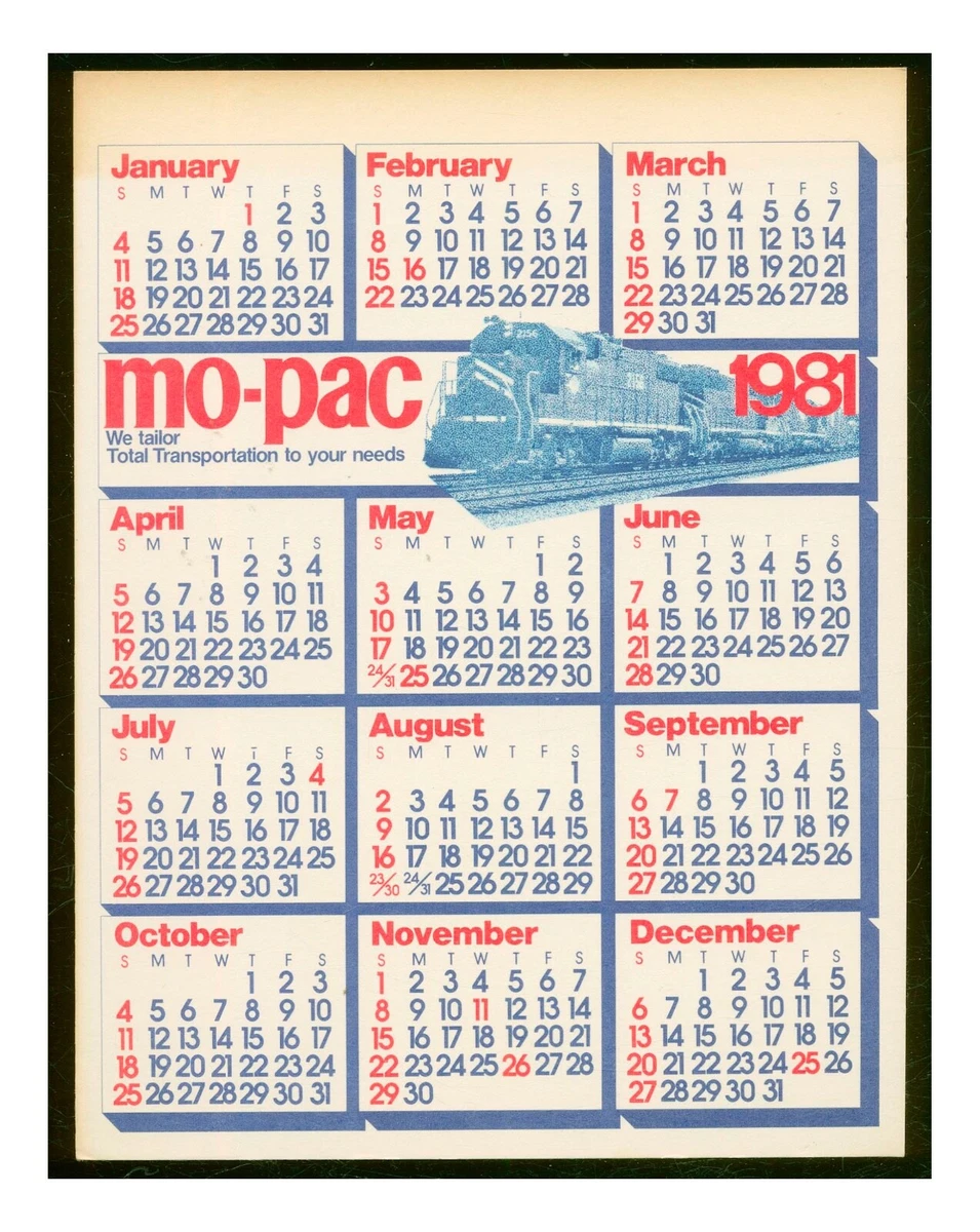1981 Mo-Pac Yearly Calendar - Railroad L186 | eBay