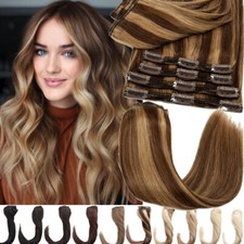 Thick Double Weft Clip In Real Remy Human Hair Extensions Full Head 170G Balayag