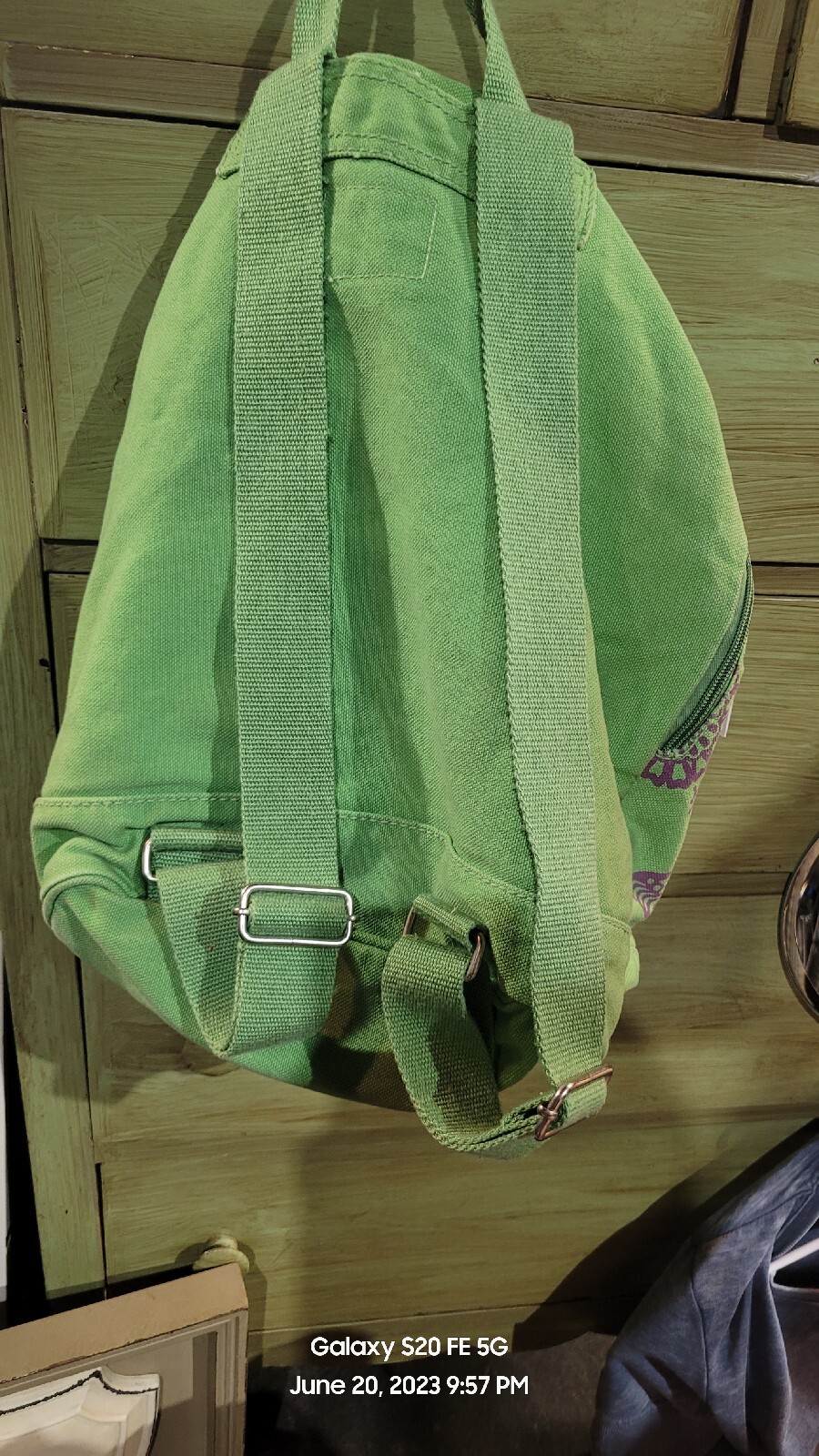 Life is Good -Backpack Green & Purple  Floral Cinch Tie Backpack Gym Bag
