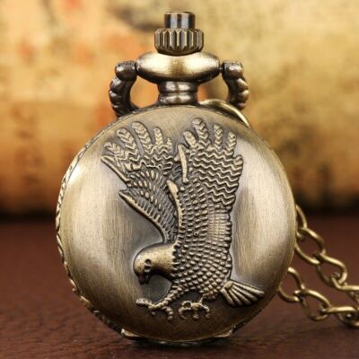 Mini Size Retro Flying Eagle Men Women Quartz Analog Pocket Watch Chain  Gift