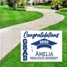 Class of 2025 Graduate Personalized Yard Sign, Blue and White Graduation Sign