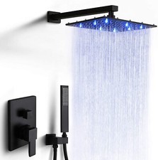 Black LED Shower Faucet Set System Rain Shower Head Combo Kit with Mixer Valve