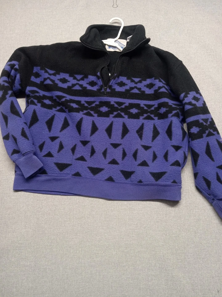 Trader Bay Fleece Sweater Men's Size Medium Purple & Black Aztec Print Vintage - Image 2 of 4