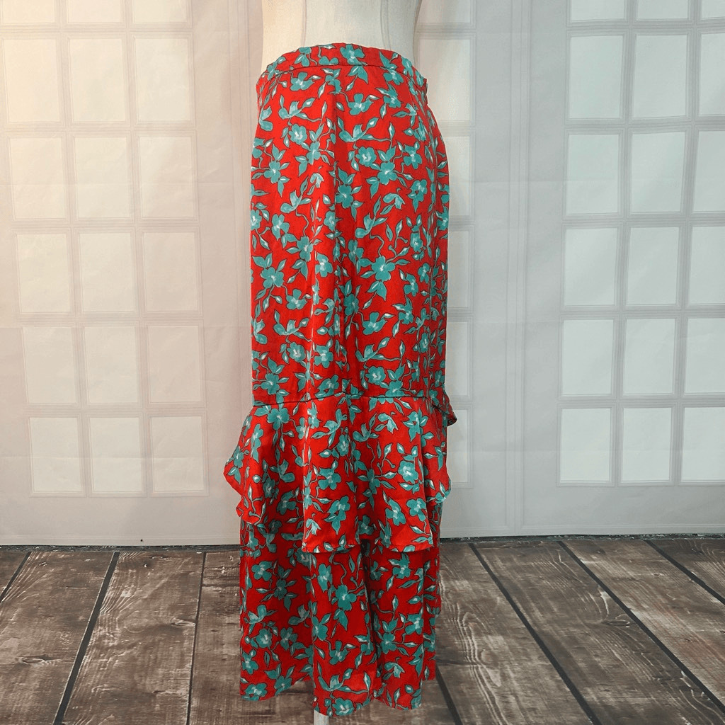 Love, Whit. By Whitney Port Red Blue Floral midi Skirt Size Large