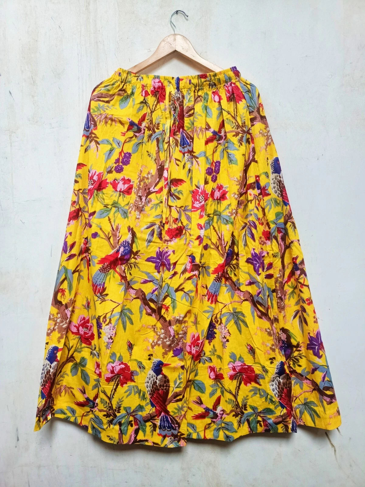 Indian Cotton Yellow Bird Floral Skirt Women's Clothing Skirt Partywear Skirt AU