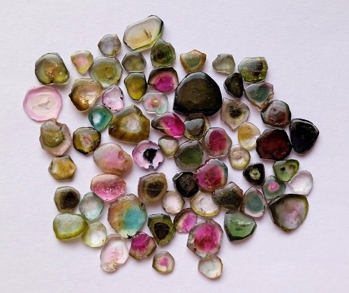 41 Carat Natural Watermelon Bi Color Tourmaline Smooth Slice Shape 62 Piece Lot - Picture 7 of 20