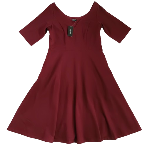 City Chic süß Mädchen Fit & Flare Kleid Übergröße 16 neu Merlot Ellenbogenärmel Ponte - Bild 2 von 16
