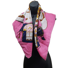 Women's Scarf Silk Pink Multicolor Bridle Horse Carriage 29/30" Wrap
