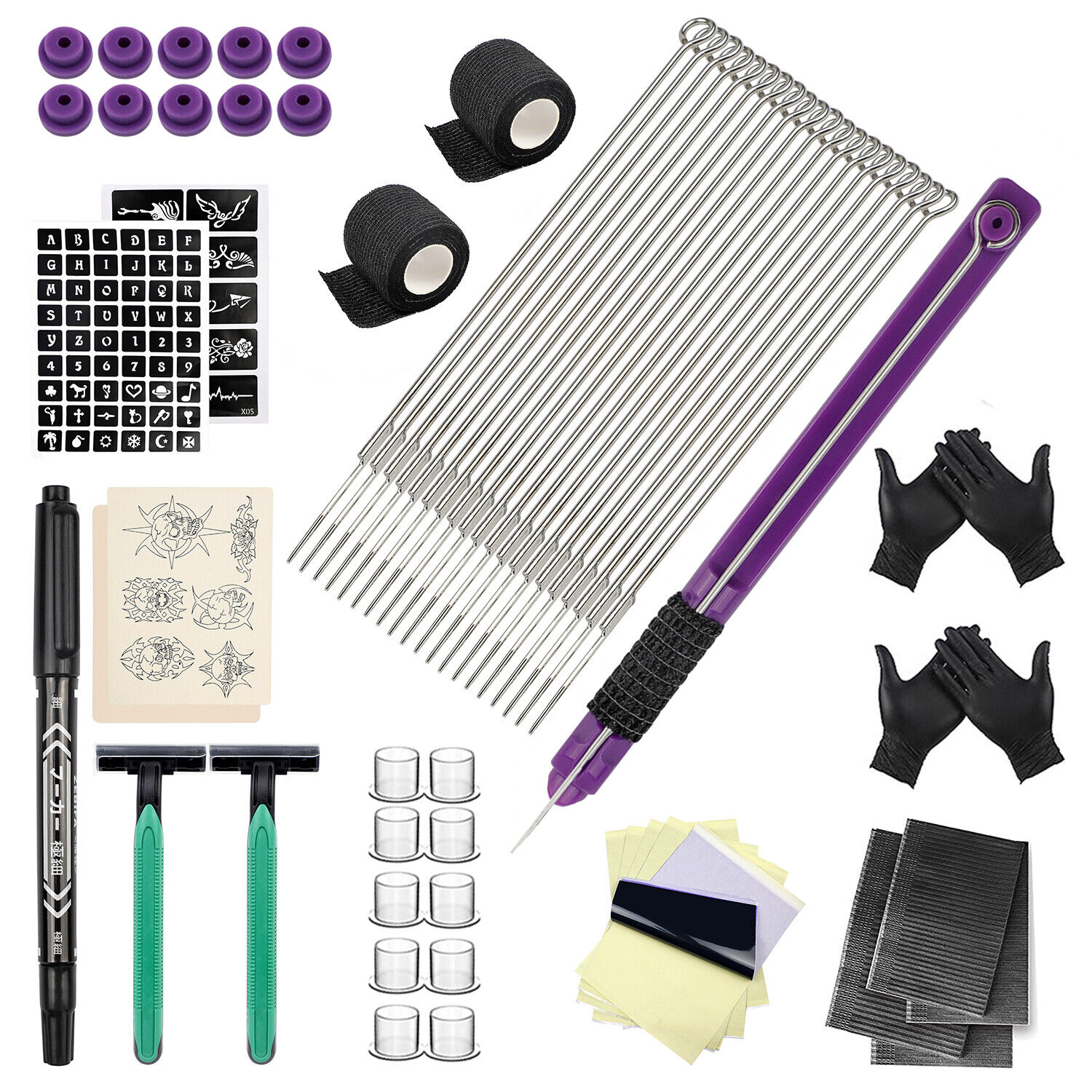 Hand Poke and Stick Tattoo Complete Kit DIY Tattoo Supply Gloves Needles